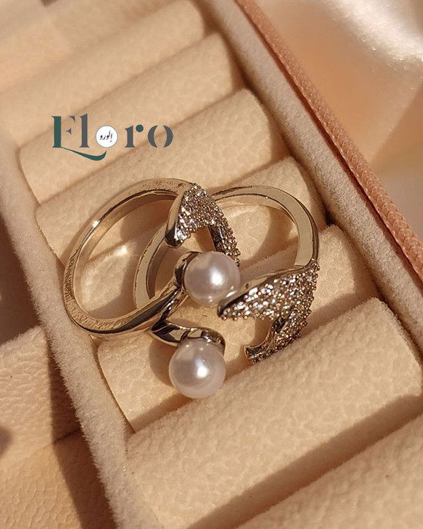 انگشتر دخترانه دم وار مرواریدی نگین دار