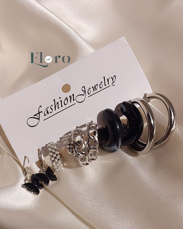 گوشواره دخترانه پکی 5 جفتی پروانه مرواریدی
