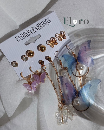 تصویر پک گوشواره دخترانه 9 جفتی پروانه