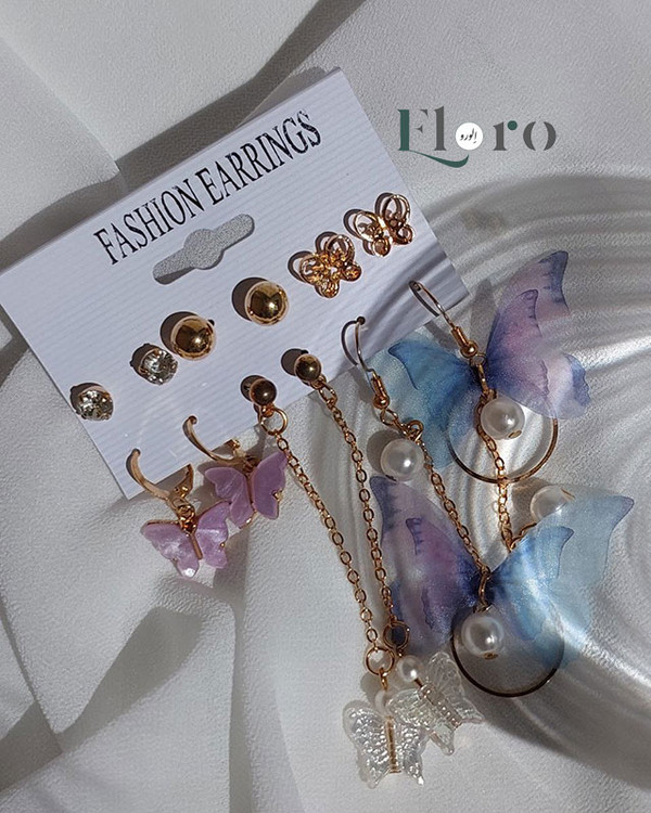 تصویر پک گوشواره دخترانه 9 جفتی پروانه