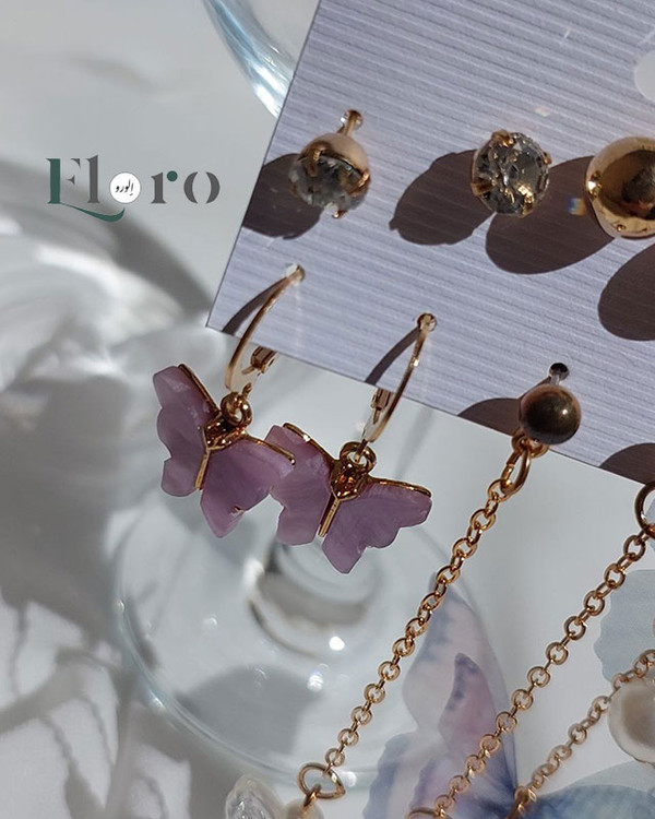 تصویر پک گوشواره دخترانه 9 جفتی پروانه