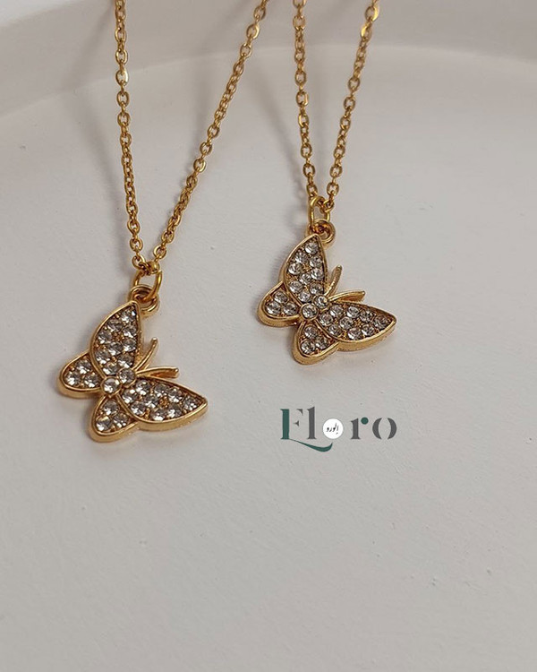تصویر گردنبند دخترانه پروانه نگین دار
