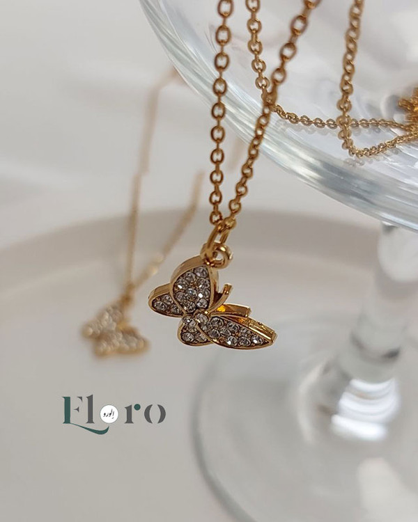 تصویر گردنبند دخترانه پروانه نگین دار