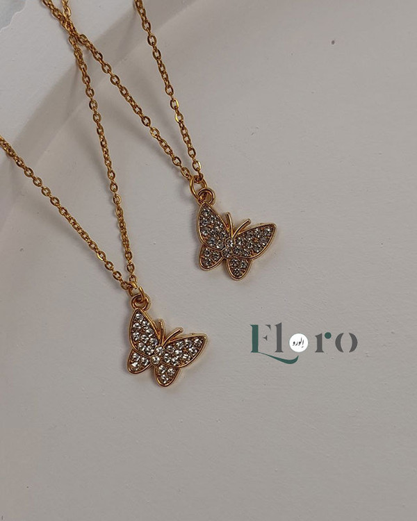 تصویر گردنبند دخترانه پروانه نگین دار